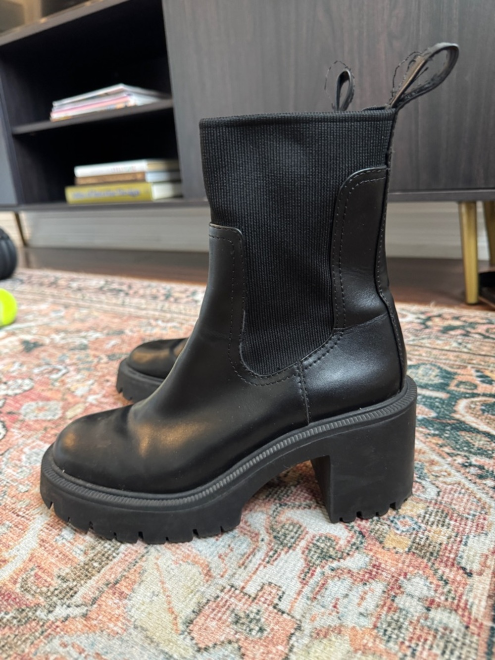 Black Chunky Heel Chelsea Ankle Boot